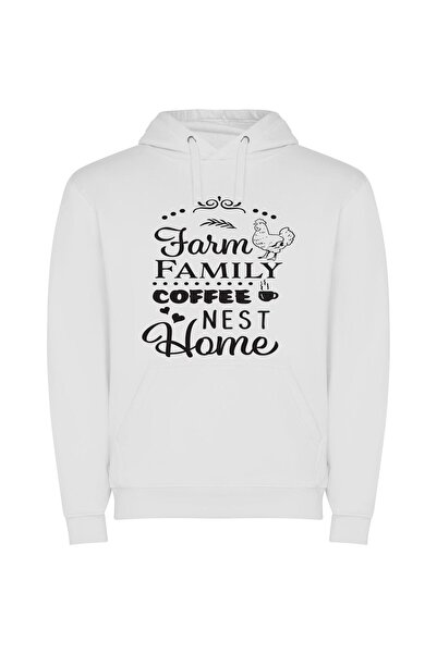 iLovePrints Farm Nest Coffee Home Φούτερ με κουκούλα σε χρώμα Λευκό