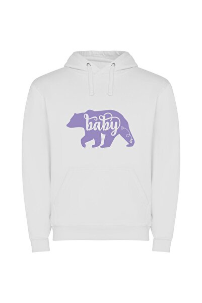 iLovePrints Purple Baby Bear Elegance Φούτερ με κουκούλα σε χρώμα Λευκό