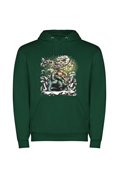 iLovePrints Dinosaur Dreaming: Vibrant Tattoo Φούτερ με κουκούλα σε χρώμα Πρά...