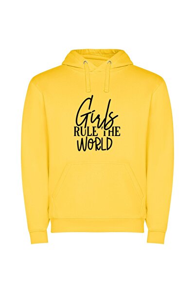 iLovePrints Monochrome Girls' Dream World Φούτερ με κουκούλα σε χρώμα Κίτρινο