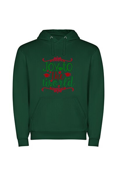 iLovePrints Joy Festive Typography Φούτερ με κουκούλα σε χρώμα Πράσινο