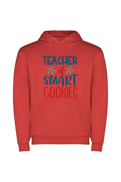 iLovePrints Merry Smart Cookie Teacher Φούτερ με κουκούλα σε χρώμα Κόκκινο