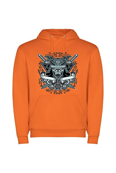 iLovePrints Masked Samurai: Inked Elegance Φούτερ με κουκούλα σε χρώμα Πορτοκαλί