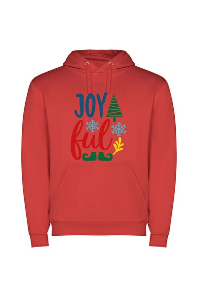 iLovePrints Joyous Christmas Greetings Φούτερ με κουκούλα σε χρώμα Κόκκινο