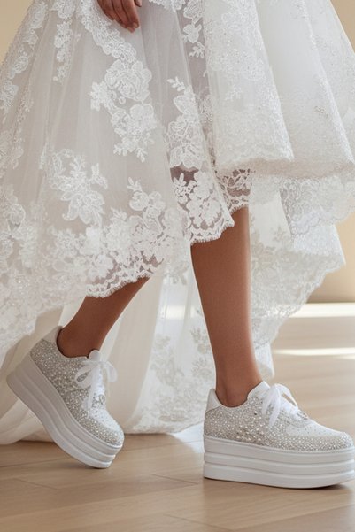Stilo Comfortable Evening Dress Wedding Bridal Sports Wedding Dress Shoes, Special Design Sparkling Pearl Crystal Stone 7 cm