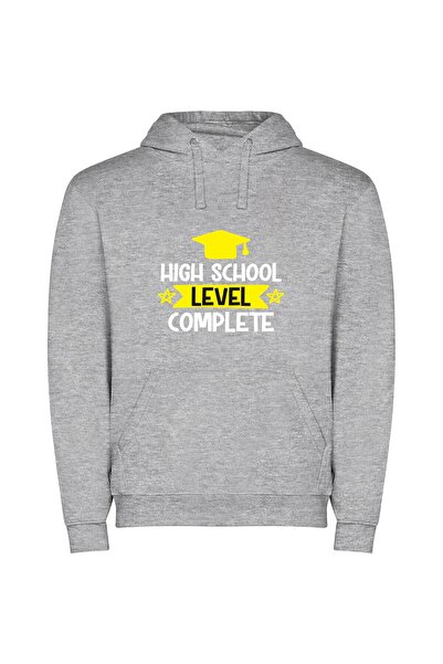 iLovePrints Level Up: Golden Sticker Φούτερ με κουκούλα σε χρώμα Γκρι