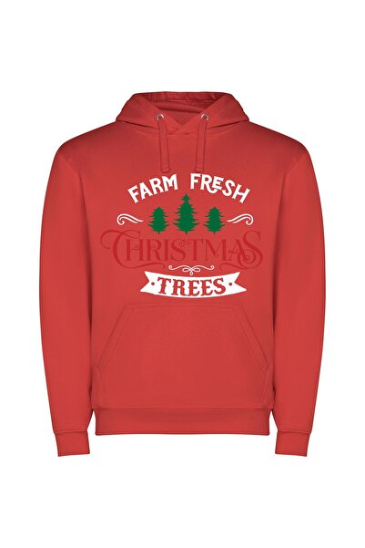iLovePrints Christmas in Red Green Φούτερ με κουκούλα σε χρώμα Κόκκινο