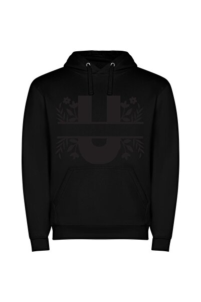 iLovePrints Floral Noir Number Art Φούτερ με κουκούλα σε χρώμα Μαύρο