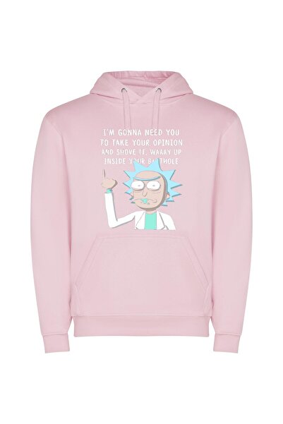 iLovePrints Rick's Wise Cartoon Quote Φούτερ με κουκούλα σε χρώμα Ροζ