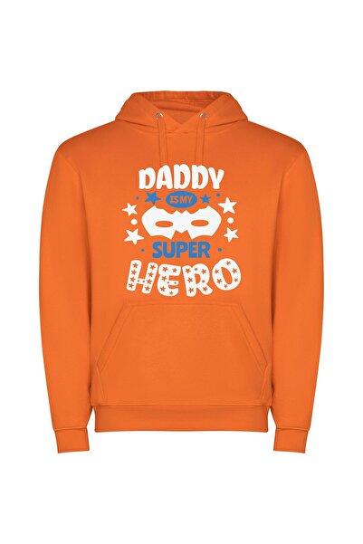 iLovePrints Superhero Dad's Day Φούτερ με κουκούλα σε χρώμα Πορτοκαλί