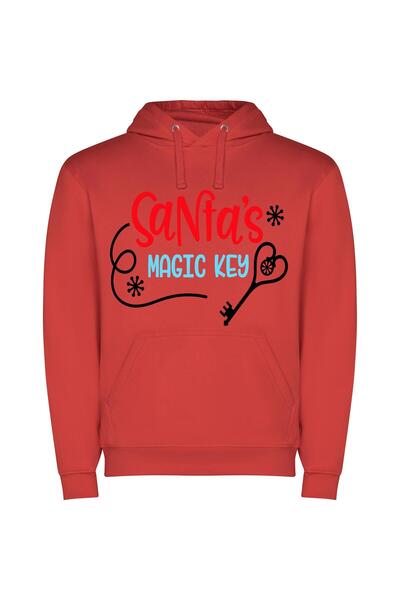 iLovePrints Enchanting Santa's Magic Key Φούτερ με κουκούλα σε χρώμα Κόκκινο