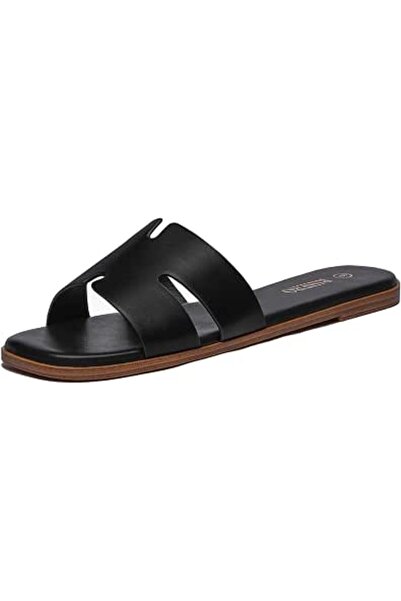 GENERAL Rihero Women's Dressy Flat Sandals Comfortable Slip On Leather Slide ...
