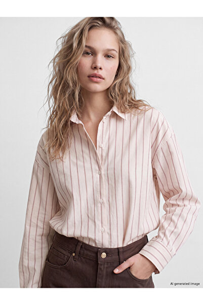 LC Waikiki Pink Regular Fit Striped Long Sleeve Women's Shirt