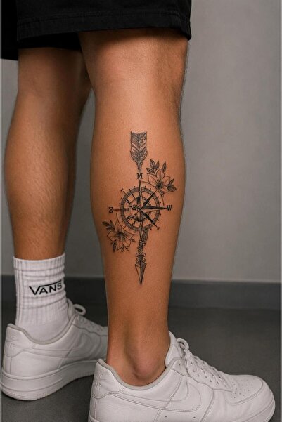 Genel Markalar Pusula ve Ok Figürlü Geçici Dövme Tattoo Siyah Yaprak Detaylı ...