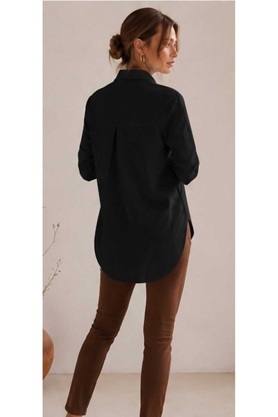 LAVİNİM Women's Premium Quality Front-Pleated Asymmetrical Cut 100% Cotton Basic Shirt