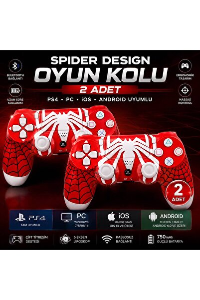 Doreka PS4 DualShock V2 Spider-man ZCT2 Kablosuz Oyun Kolu (2 Adet)