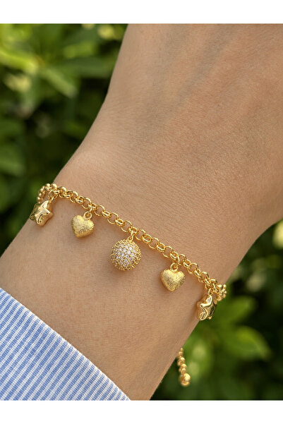 XUPING JEWELRY 14K RENGİ NAZAR KALP YILDIZ CHARMLI 18+4CM ÇELİK BİLEKLİK
