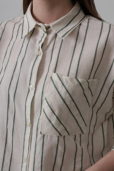 Gökyüzü Moda Striped Short Shirt - Beige-Green