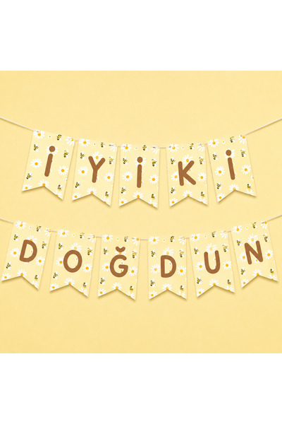 Dijital Nostal Papatya Arı Temalı Trend İyi Ki Doğdun Banner Harf Flama Doğum...