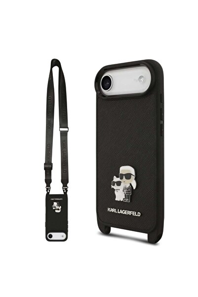 Karl Lagerfeld Husă compatibilă cu iPhone 17 Air, piele PU Saffiano, Negru - ...