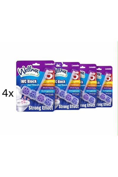 Wellnax Set de 4 blocuri de toaletă Breeze Refresh Lavandă, 5 efecte, 4 × 45 g