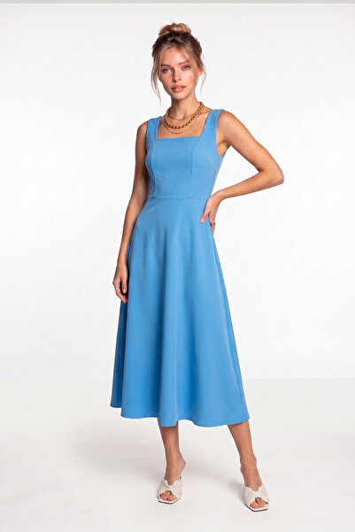 Lovelyİstanbul A-Line Midi Woven Dress Lnt0042 Light Blue