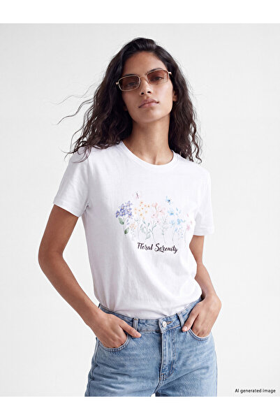 LC Waikiki White Printed Cotton Women's T-Shirt