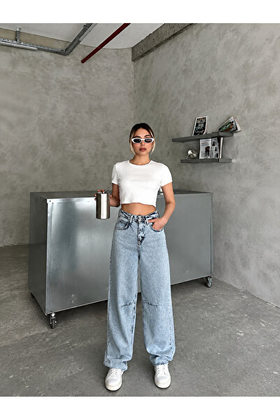 BALİNA Pantaloni largi retro cu cataramă pentru femei, albaștri-SOLO