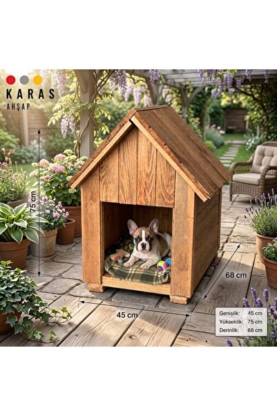 KARAS AHŞAP Küçük Irk Köpekler için Doğal Ahşap Kulübe Dış Mekan Köpek Evi Ke...