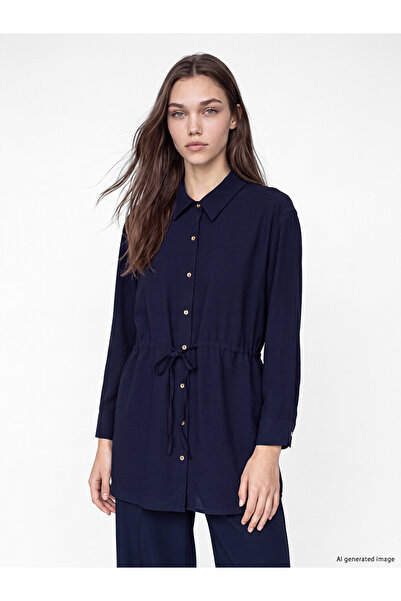 LC Waikiki Navy Blue Lace-Up Women's Shirt Tunic
