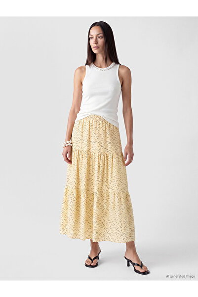 LC Waikiki Yellow Polka Dot Layered Skirt with Elastic Waist