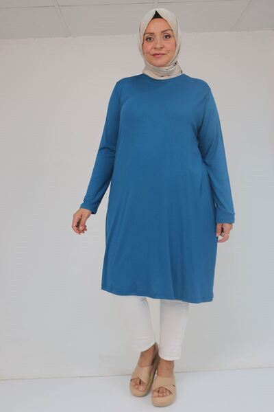 Eslina 38501 Plus Size Basic Combed Cotton Tunic - Petrol