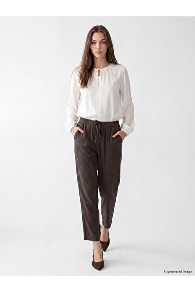 LC Waikiki Brown Elastic Waist Carrot Cut Women's Trousers