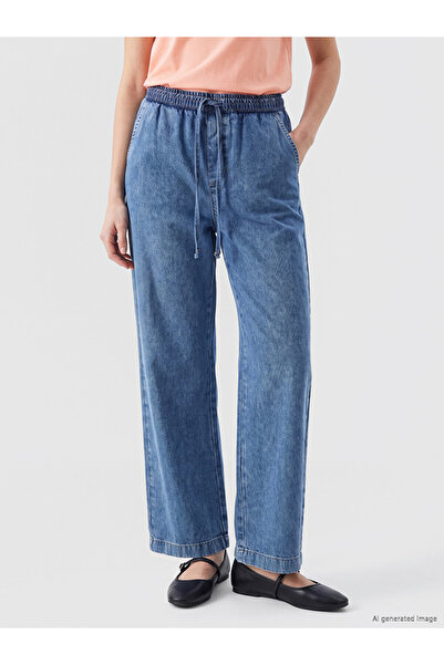 LC Waikiki LCWAIKIKI Classic İndigo Beli Lastikli Wideleg Kadın Jean Pantolon