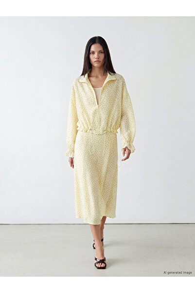 LC Waikiki Lcw Modest Yellow Elastic Waist Polka Dot Flared Skirt