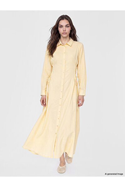 LC Waikiki Lcw Modest Yellow Tie-Detail Modal Blend Shirt Dress