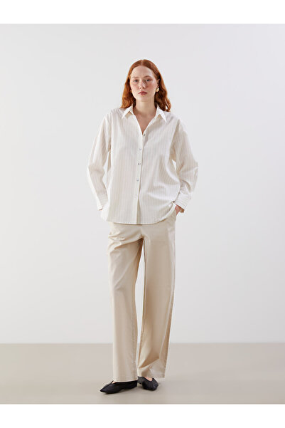 LC Waikiki Beige Elastic Waist Linen Blend Women's Trousers