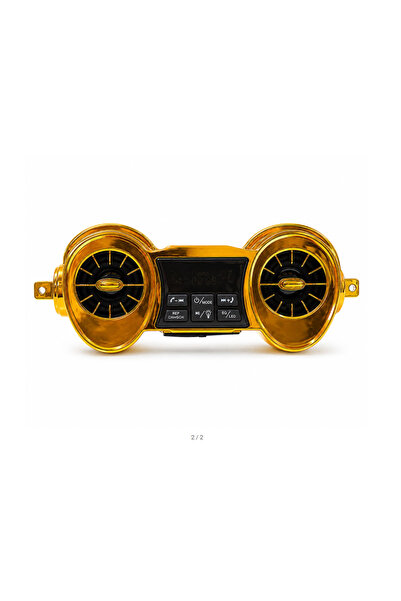 Motosiklet LED Sis Farı ve Bluetooth Hoparlör Seti USB/FM Destekli Gold Kuru Kafa Tasarım