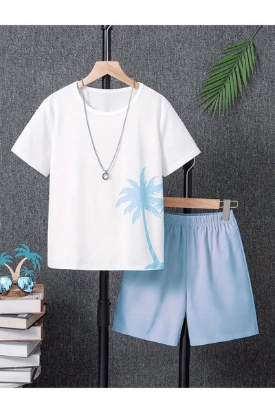 NIGRUM PARDUS Round Neck Palm Printed Cotton Double Pocket Boys T-Shirt Short...