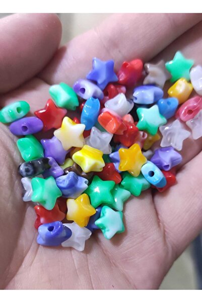 yiğit aksesuar 10 mm 25 Adet Delikli Yıldız Renkli ve Eğlenceli Boncuk Takı y...