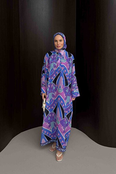 Melike Tatar Patterned Chiffon Shawl Dress 32-2930