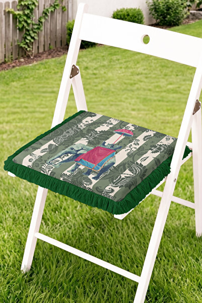 Realhomes Umbrella Elephant Figured Leaf Motif Fringed Zippered Chair Cushion...