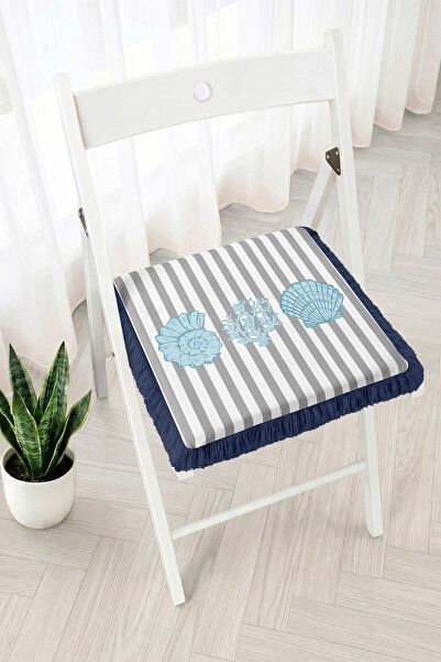 Realhomes Seashells and Coral Patterned Fringed Zippered Chair Cushion - Stri...