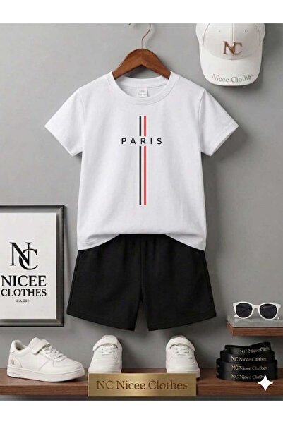 Leto Lykia Summer Children's T-Shirt Shorts Unisex (Vertical Striped Paris Pr...