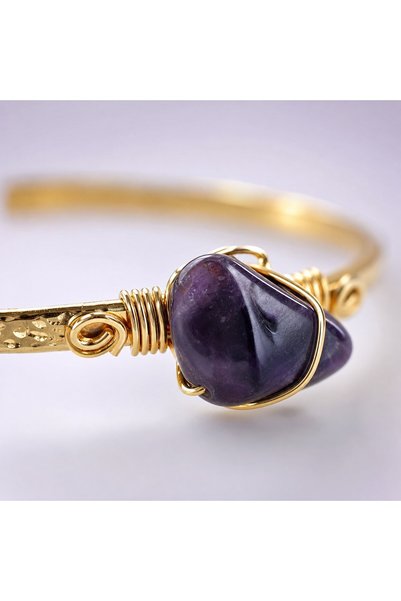 Ceyyiz Natural Amethyst Stone Gold-Tone Spiral Women's Bracelet