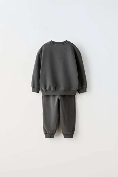 Magu Children's Paris Text Printed School Sweatshirt and Sweatpants Set
