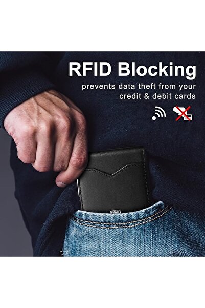 GSOIAX محفظة رجالية نحيفة مزودة بتقنية حجب RFID، محفظة ثنائية الطي للرجال، تص...