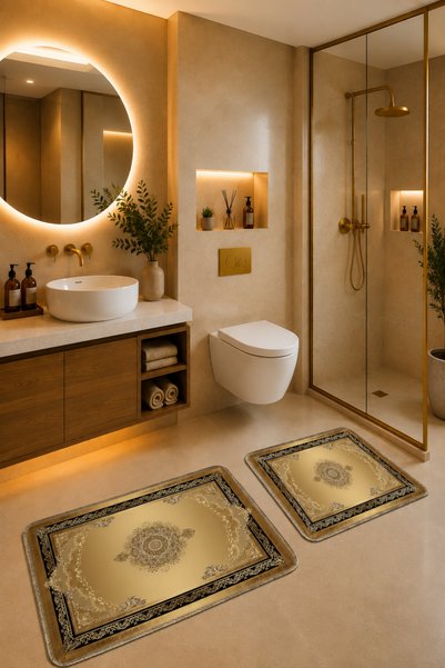 ZNG design home طقم سجادة حمام مكون من قطعتين بقاعدة مانعة للانزلاق وقابلة لل...