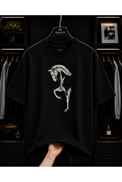 SB BİANCO Majestic Horse Graphic Printed Oversize Unisex Premium T-Shirt – Ho...