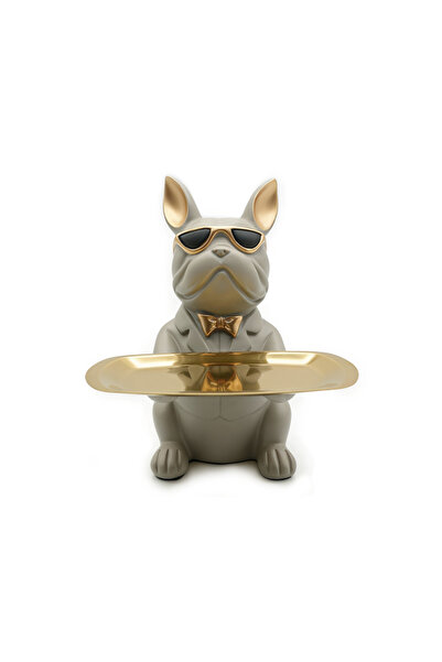 Generic Beram Bulldog Butler Statue with Tray Modern Resin Bulldog Figurine w...